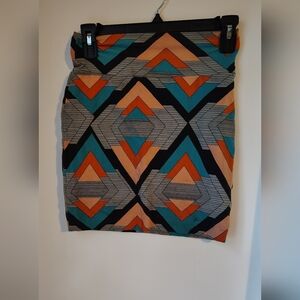 love, Fire Geometric Pencil Skirt - Orange and Teal